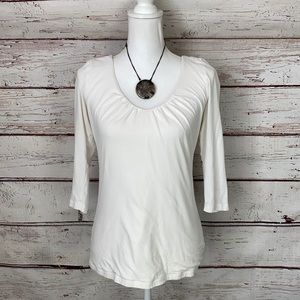 CAbi White 3/4 length Stretchy Blouse Small